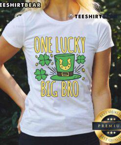 Pretty One Lucky Big Bro St. Patrick's Day Ladies Tee featuring festive green design and playful graphics.