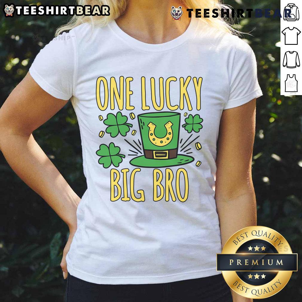 Pretty One Lucky Big Bro St. Patrick's Day Ladies Tee featuring festive green design and playful graphics.