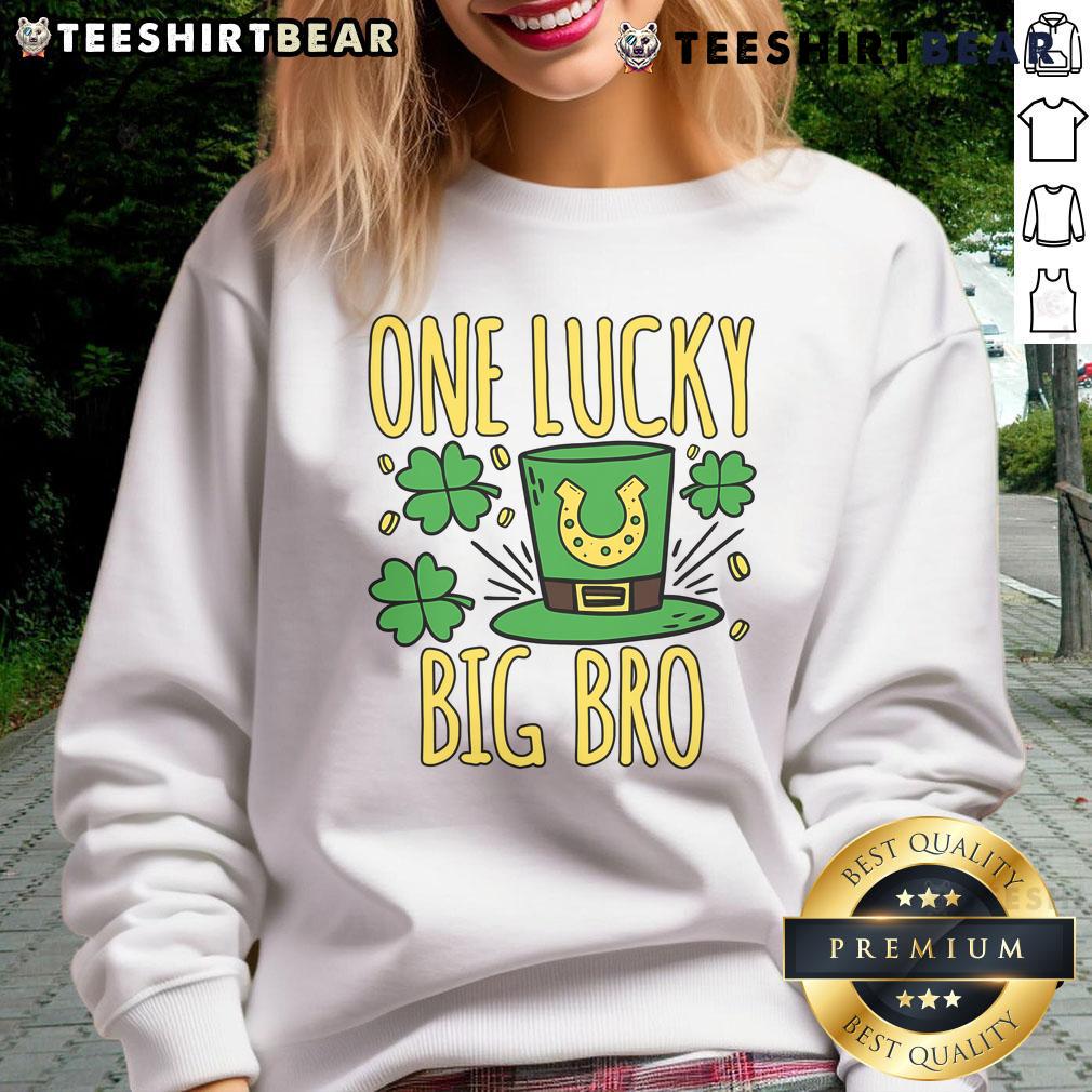 Pretty One Lucky Big Bro St. Patrick's Day sweatshirt featuring festive green design and playful text for big brothers.