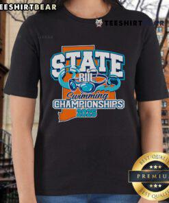 2025 Ladies Tee from Pretty Riil Swimming State Championships, featuring vibrant colors and a stylish design for swimmers.