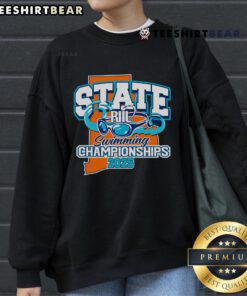 Pretty Riil Swimming State Championships 2025 sweatshirt showcasing vibrant design and team spirit for aquatic athletes.