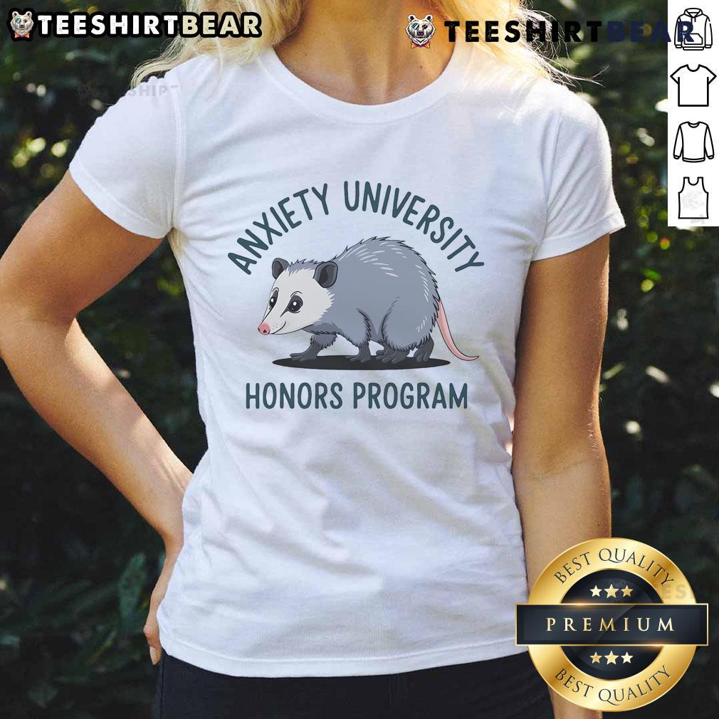Top Anxiety University Honors Program Mouse Ladies Tee featuring a stylish design for anxious students and alumni.