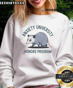 Cozy mouse sweatshirt featuring 'Top Anxiety University Honors Program' design, perfect for students and relaxation.