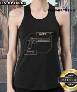 Top Cinematic Gun Auto Tank Top featuring a bold graphic design of vintage tanks and guns on a stylish tank top.
