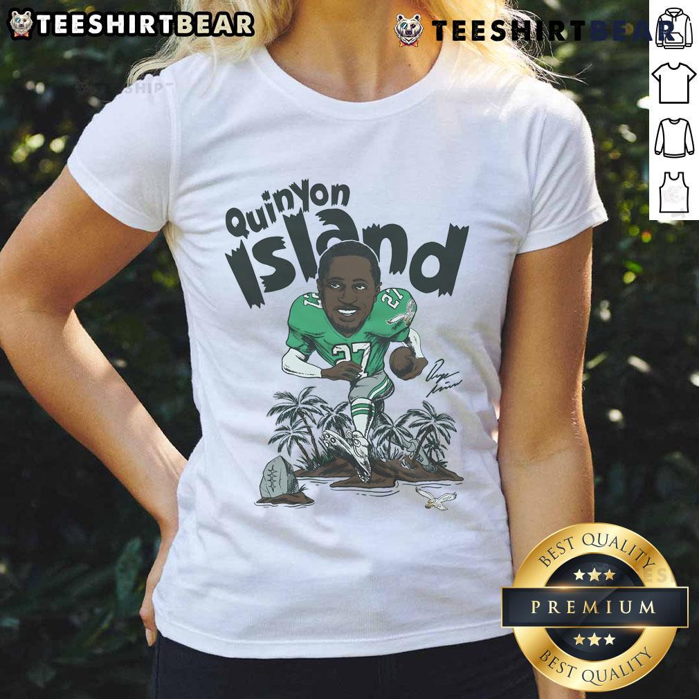 Alt Text: Top Eagles Quinyon Mitchell Signature Ladies Tee in vibrant design, perfect for fans and stylish casual wear.