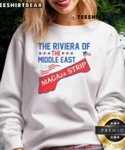 Top Gaza Strip sweatshirt featuring American flag and map, showcasing Trump-inspired design for USA fans.
