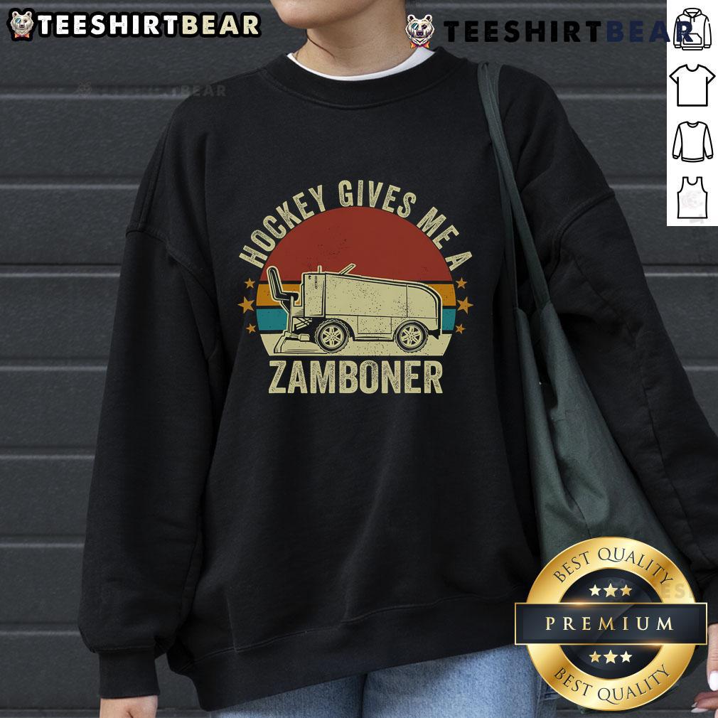 Top Hockey Gives Me A Zamboner Retro Sweatshirt in vibrant colors, perfect for hockey fans and vintage style lovers.