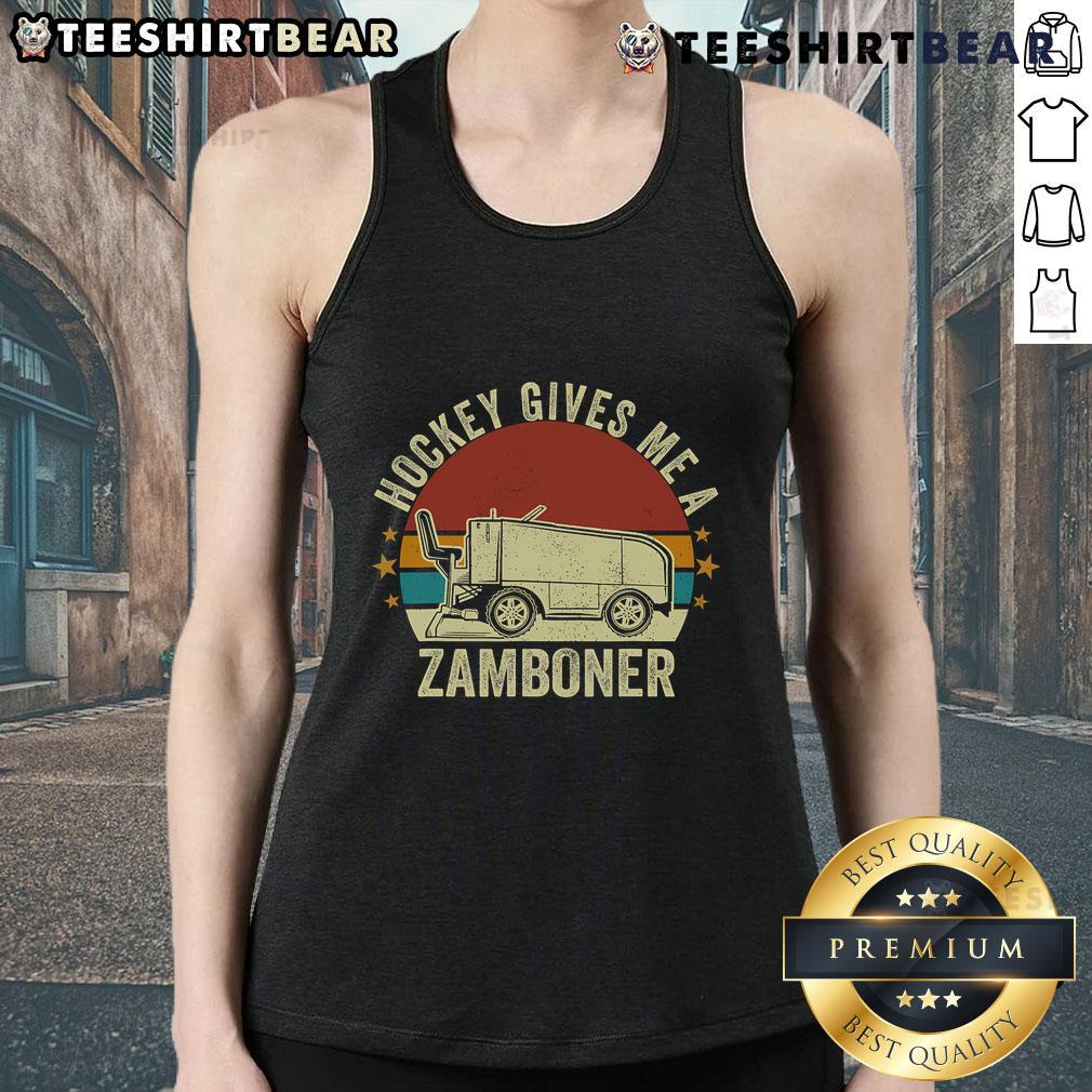 Top Hockey 'Gives Me A Zamboner' Retro Tank Top in vibrant colors, perfect for hockey fans and summer sportswear.