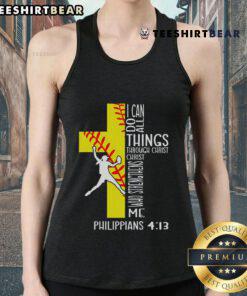 Alt Text: Top I Can Do All Things Through Christ Softball Christian Bible Tank Top in vibrant colors, perfect for athletes.