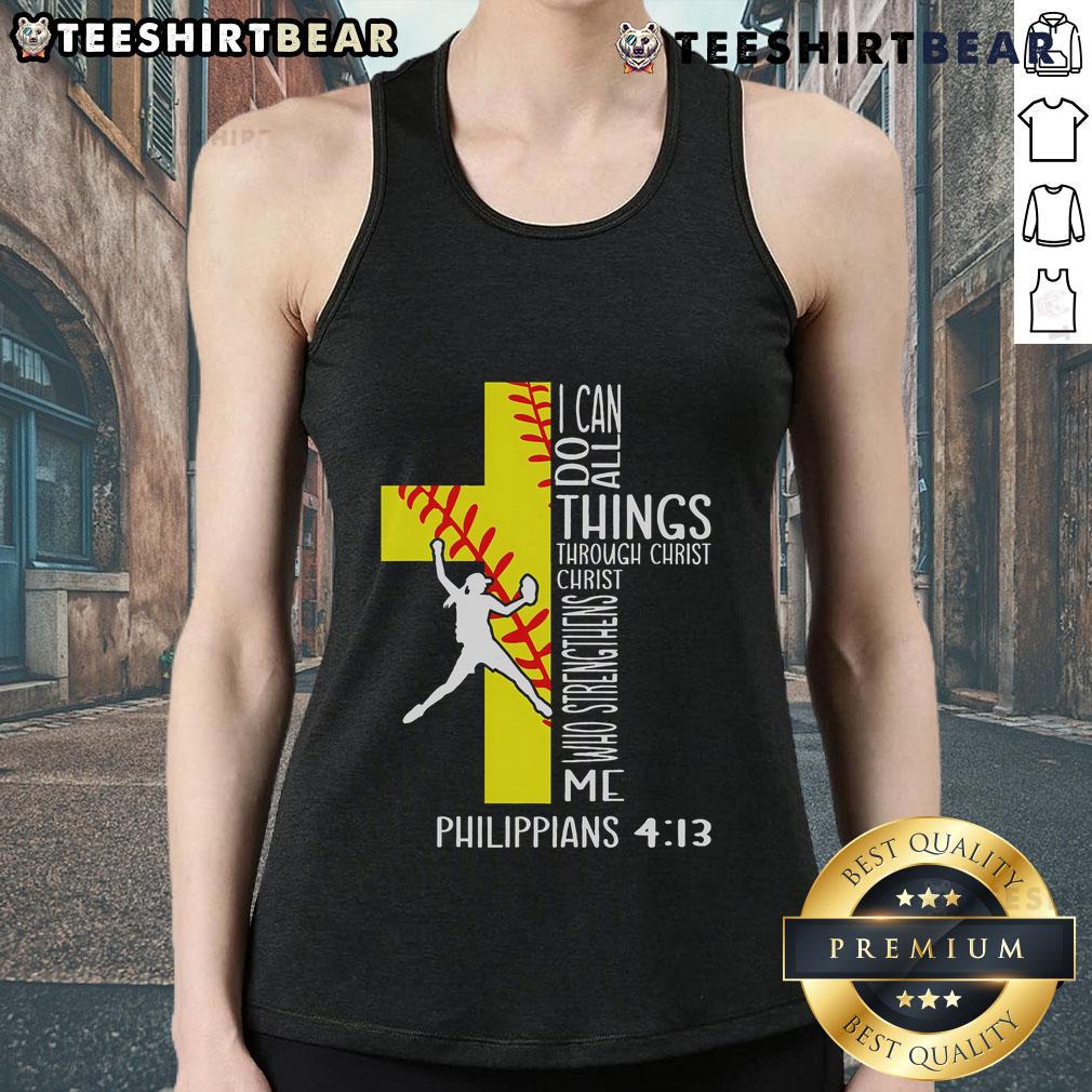 Alt Text: Top I Can Do All Things Through Christ Softball Christian Bible Tank Top in vibrant colors, perfect for athletes.