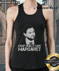 Funny minimalist tank top featuring 'I Don't Really Care' design by J.D. Vance, perfect for casual wear.