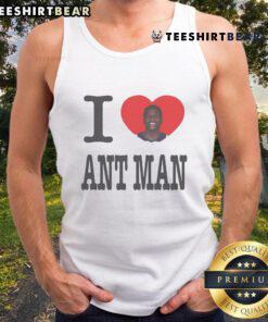 Stylish 'I Love Ant-Man' tank top featuring a bold graphic design, perfect for Marvel fans and summer casual wear.