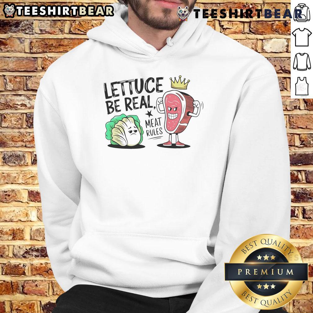 Top Lettuce Be Real Meat Rules Carnivore Hoodie featuring a bold graphic design for meat lovers and carnivore diet enthusiasts.