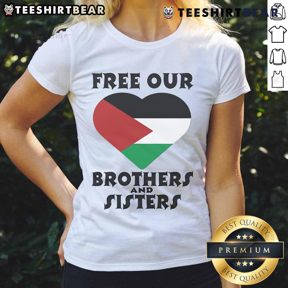Top Palestine Heart Free Our Brothers and Sisters Ladies Tee featuring a heart design supporting Palestine.