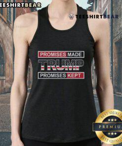 Pro-Trump tank top featuring 'Top Promises Made, Promises Kept' slogan, perfect for showing support at rallies.