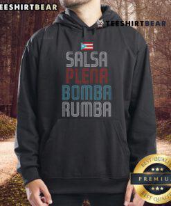 Alt Text: Top Puerto Rico flag music hoodie featuring salsa, plena, bomba, and rumba designs for music lovers.