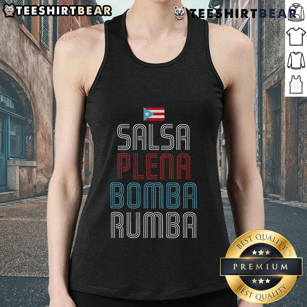 Stylish tank top featuring the Puerto Rico flag, perfect for music lovers of salsa, plena, bomba, and rumba.