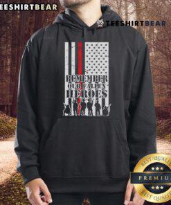 Top Remember Our Fallen Heroes Hoodie showcasing a tribute design honoring fallen heroes in military service.