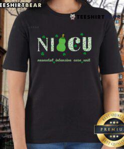 Happy St. Patrick's Day ladies tee featuring a retro shamrock design for NICU nurses celebrating the holiday.