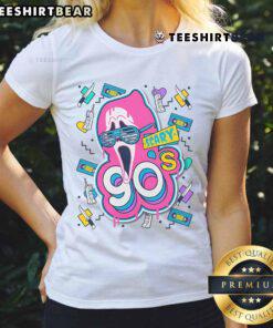 Top Scary 90s Ghost Face Ladies Tee featuring iconic horror design, perfect for Halloween and retro style enthusiasts.