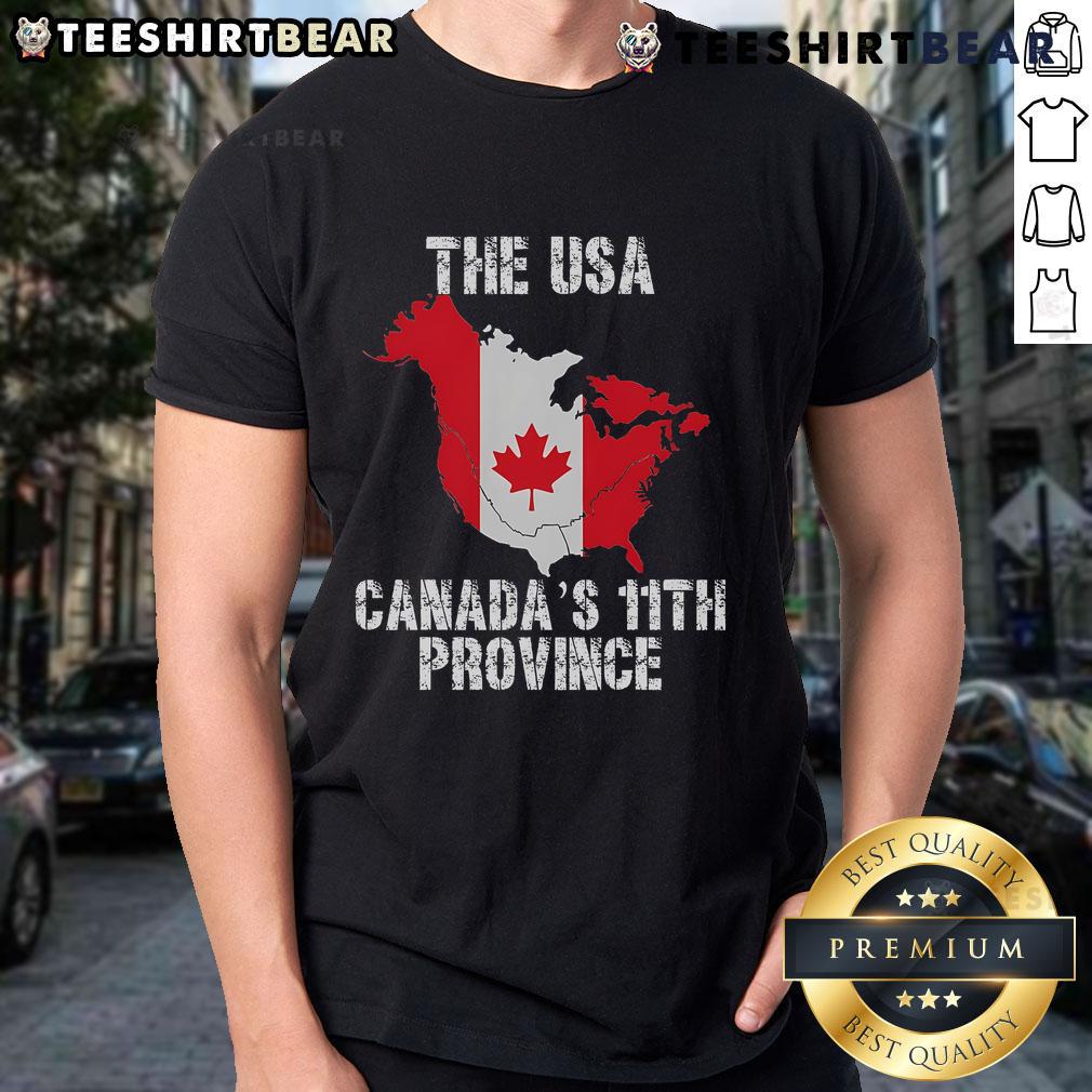 Top The USA Canadas 11th Province T-Shirt featuring a creative design celebrating Canadian-American culture.