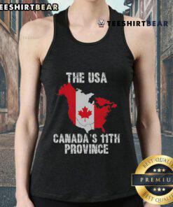 Alt Text: Top The USA Canadas 11th Province tank top featuring a bold graphic design, perfect for summer wear.