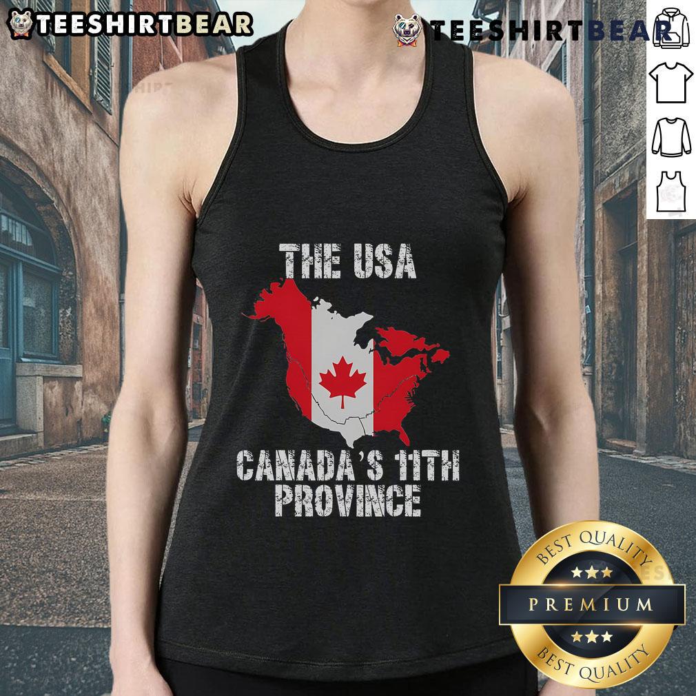 Alt Text: Top The USA Canadas 11th Province tank top featuring a bold graphic design, perfect for summer wear.