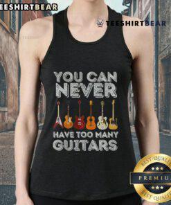 Stylish tank top featuring 'You Can Never Have Too Many Guitars' design, perfect for music lovers and guitar enthusiasts.