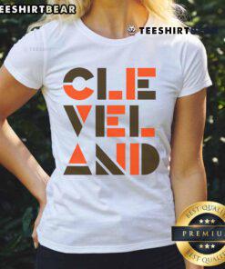 Modern geometric ladies tee featuring Cleveland Ohio baseball design, perfect for fans and stylish casual wear.