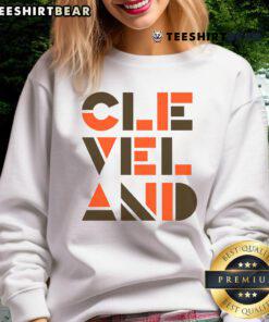 Modern geometric sweatshirt featuring Cleveland, Ohio baseball design, perfect for fans and stylish casual wear.