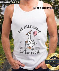 Awesome funny silly goose on the loose tank top design featuring a playful goose illustration and vibrant colors.