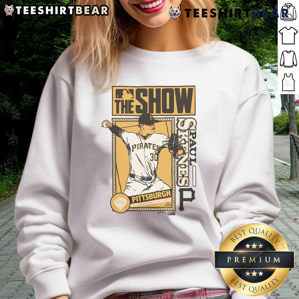Awesome MLB The Show Pirates Paul Skenes sweatshirt featuring team colors and logo, perfect for fans.