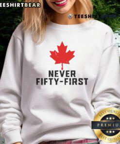 Awesome Never 51st State Canada flag sweatshirt featuring a vibrant design and comfortable fit for casual wear.