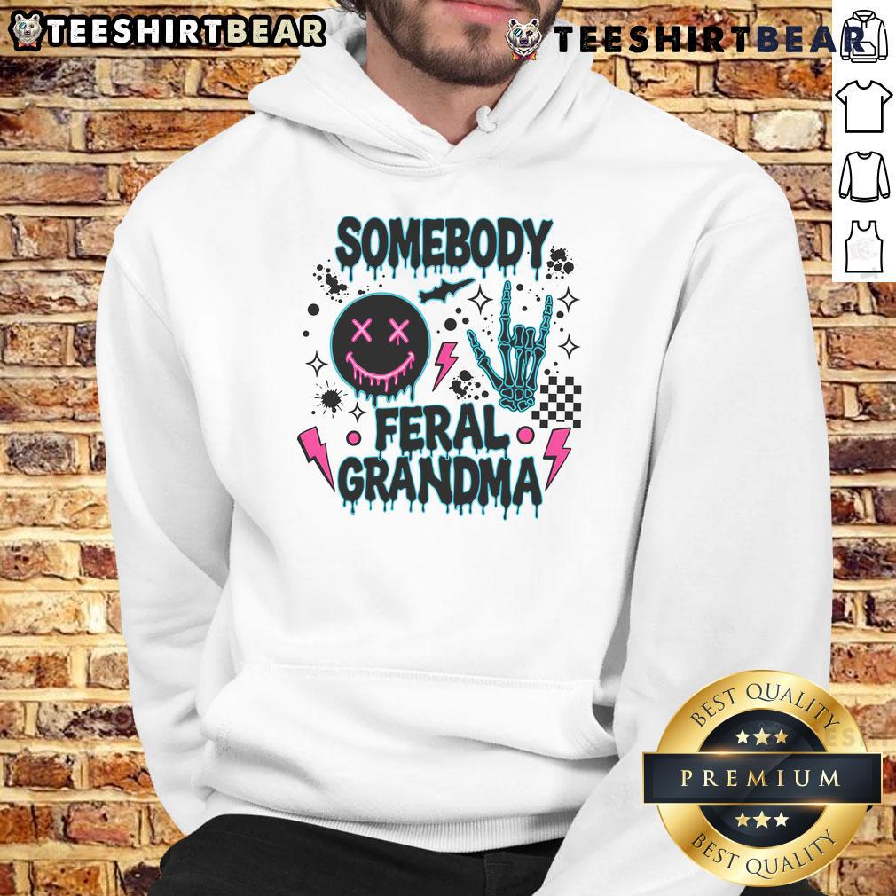 Alt Text: Cool hoodie featuring an awesome feral grandma skeleton design, perfect for unique and edgy fashion enthusiasts.
