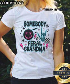 Alt Text: Feral Grandma Skeleton graphic on a cool ladies tee, showcasing a unique and trendy design for casual wear.