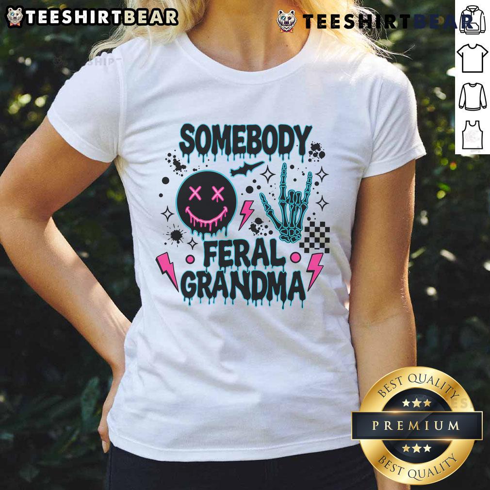 Alt Text: Feral Grandma Skeleton graphic on a cool ladies tee, showcasing a unique and trendy design for casual wear.