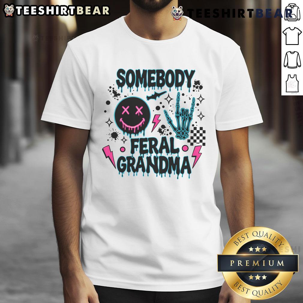 Awesome Somebody Feral Grandma Skeleton Cool T-Shirt featuring a spooky skeleton design for Halloween lovers.