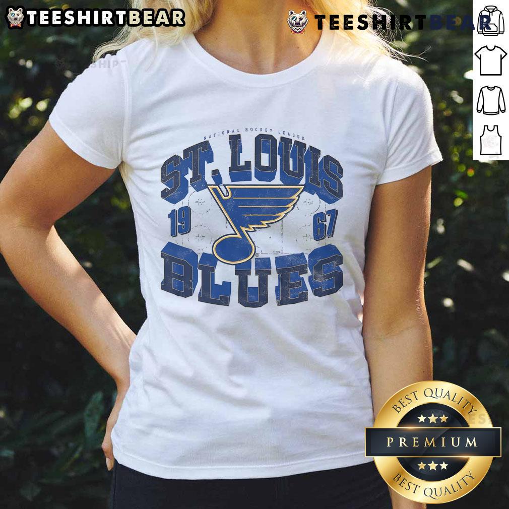 St. Louis Blues ladies tee featuring an awesome arched wordmark design, perfect for fans of the NHL team.