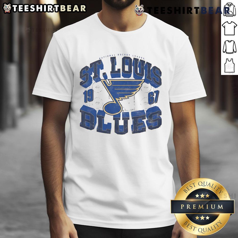 Alt Text: Awesome St. Louis Blues Rink Arched Wordmark T-Shirt featuring vibrant team colors and stylish design for fans.