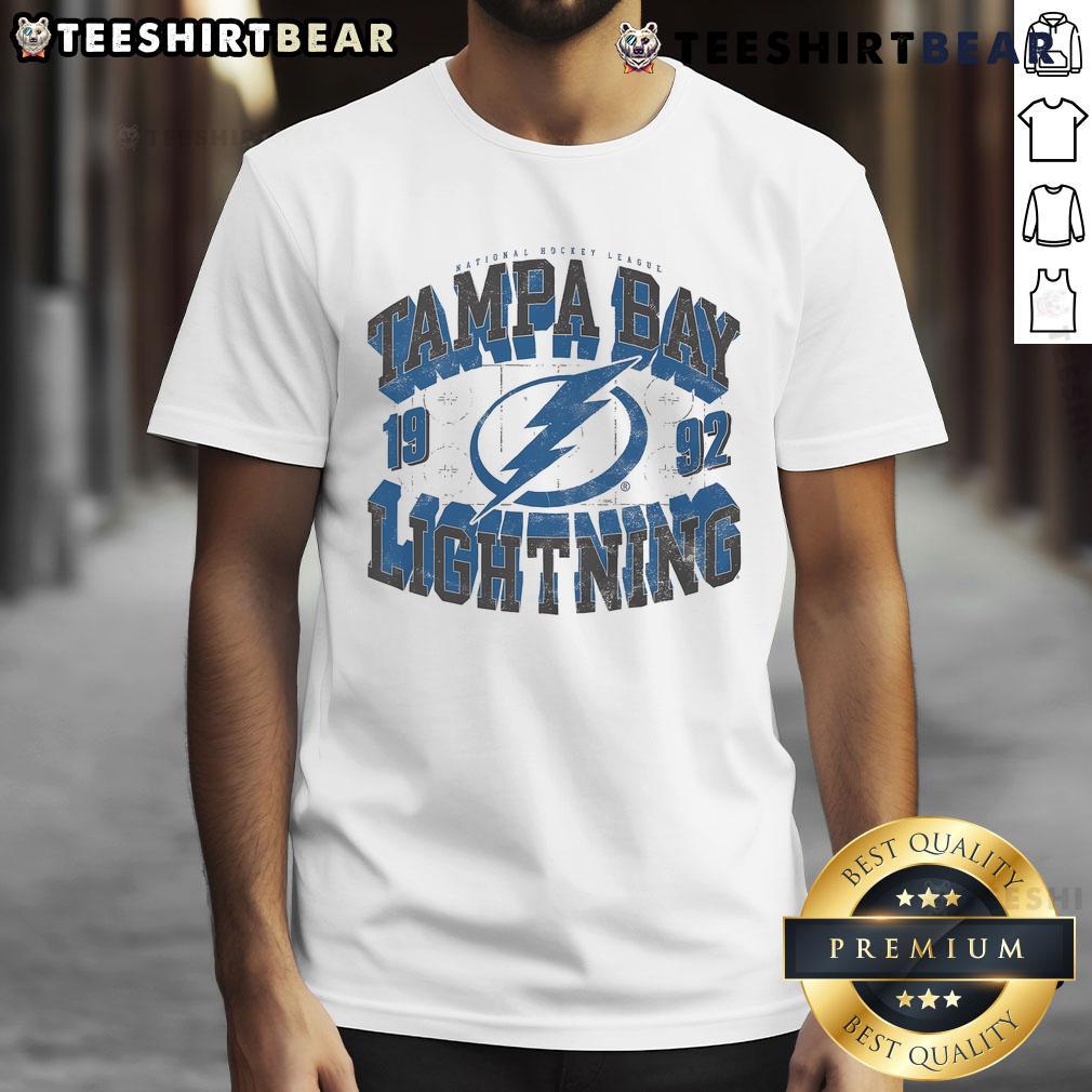 Awesome Tampa Bay Lightning Rink Arched Wordmark T-Shirt featuring team logo and vibrant colors for fans.