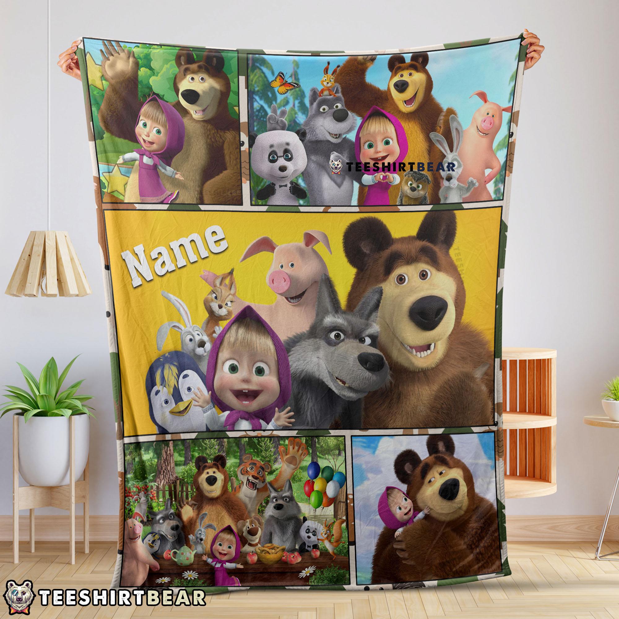 Cartoon Marsha And The Bear Family Cute Blanket Fleece Customized Blanket