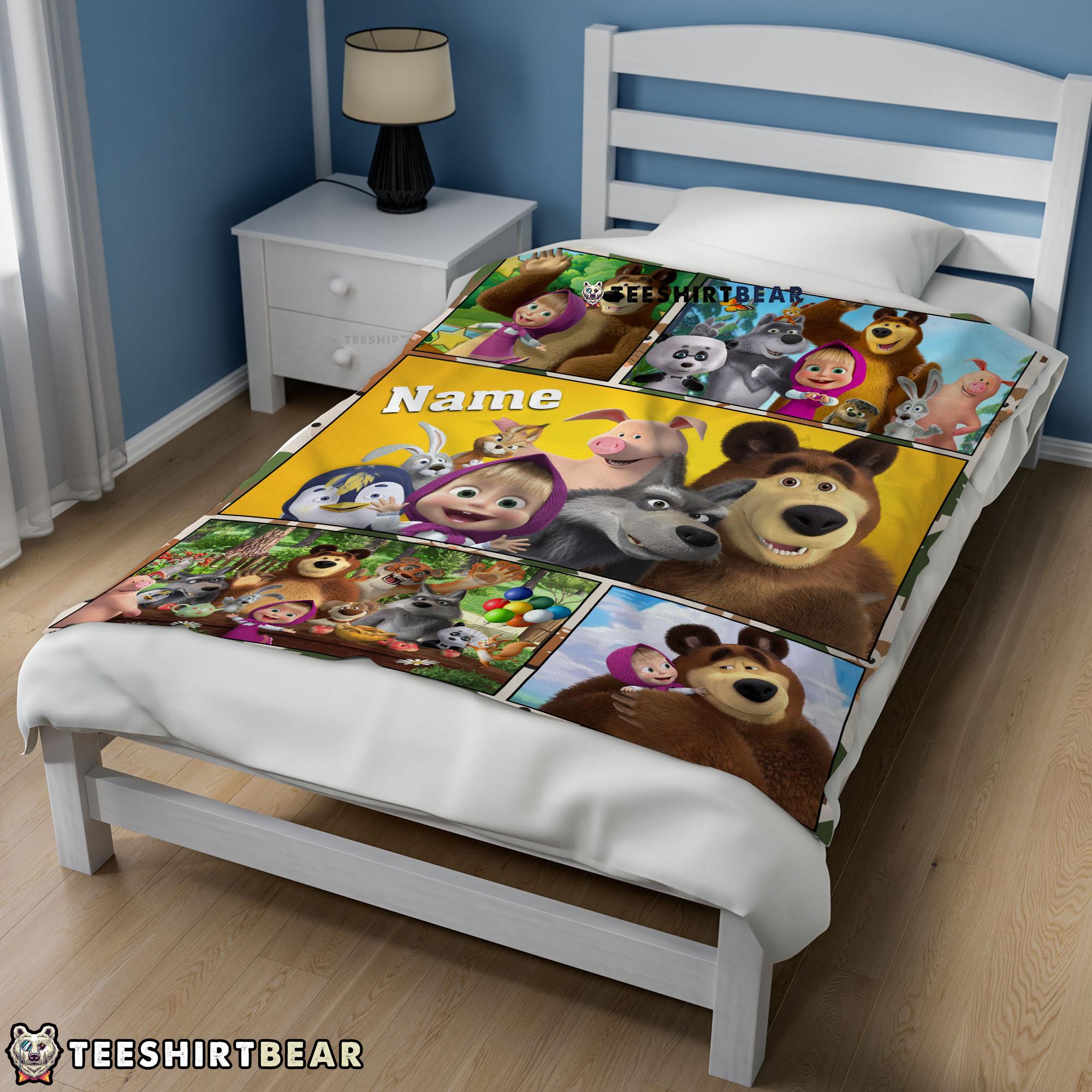 Cartoon Marsha And The Bear Family Cute Blanket Fleece Customized Blanket
