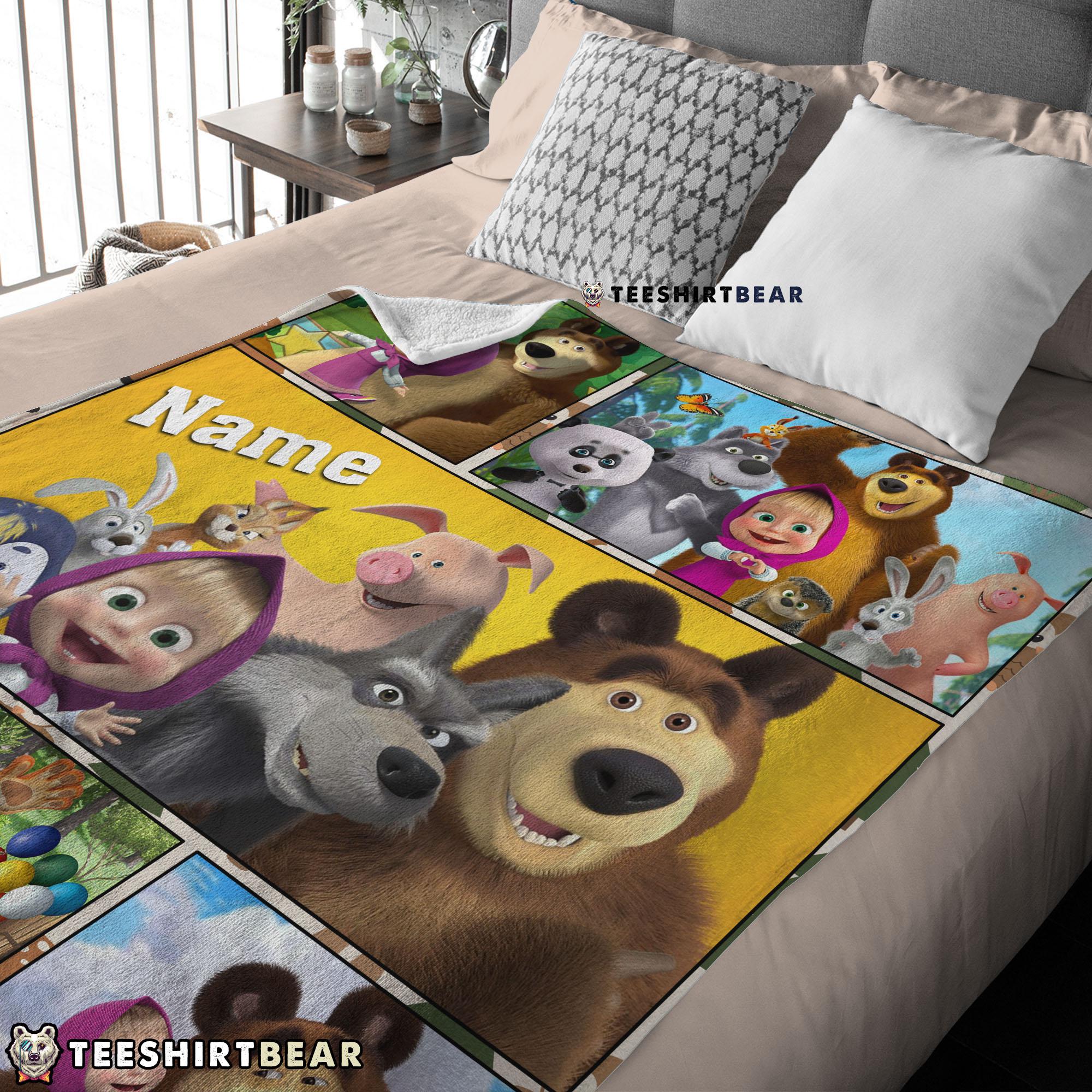 Cartoon Marsha And The Bear Family Cute Blanket Fleece Customized Blanket
