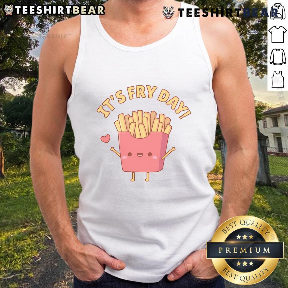 Adorable Cute French Fries 'It's Fry Day' pun doodle on a stylish tank top, perfect for food lovers and casual wear.