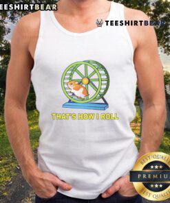 Adorable hamster on a bicycle wearing a tank top, showcasing the 'This Is How I Roll' design. Cute hamster cycling!