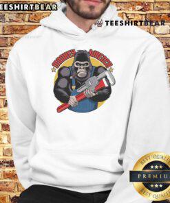 Adorable monkey wrench graphic on a mechanic hoodie, perfect for grease monkey car repair technicians and enthusiasts.