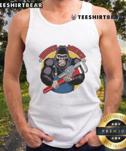 Alt Text: Cute monkey wrench graphic on a mechanic tank top, perfect for grease monkey car repair technicians.