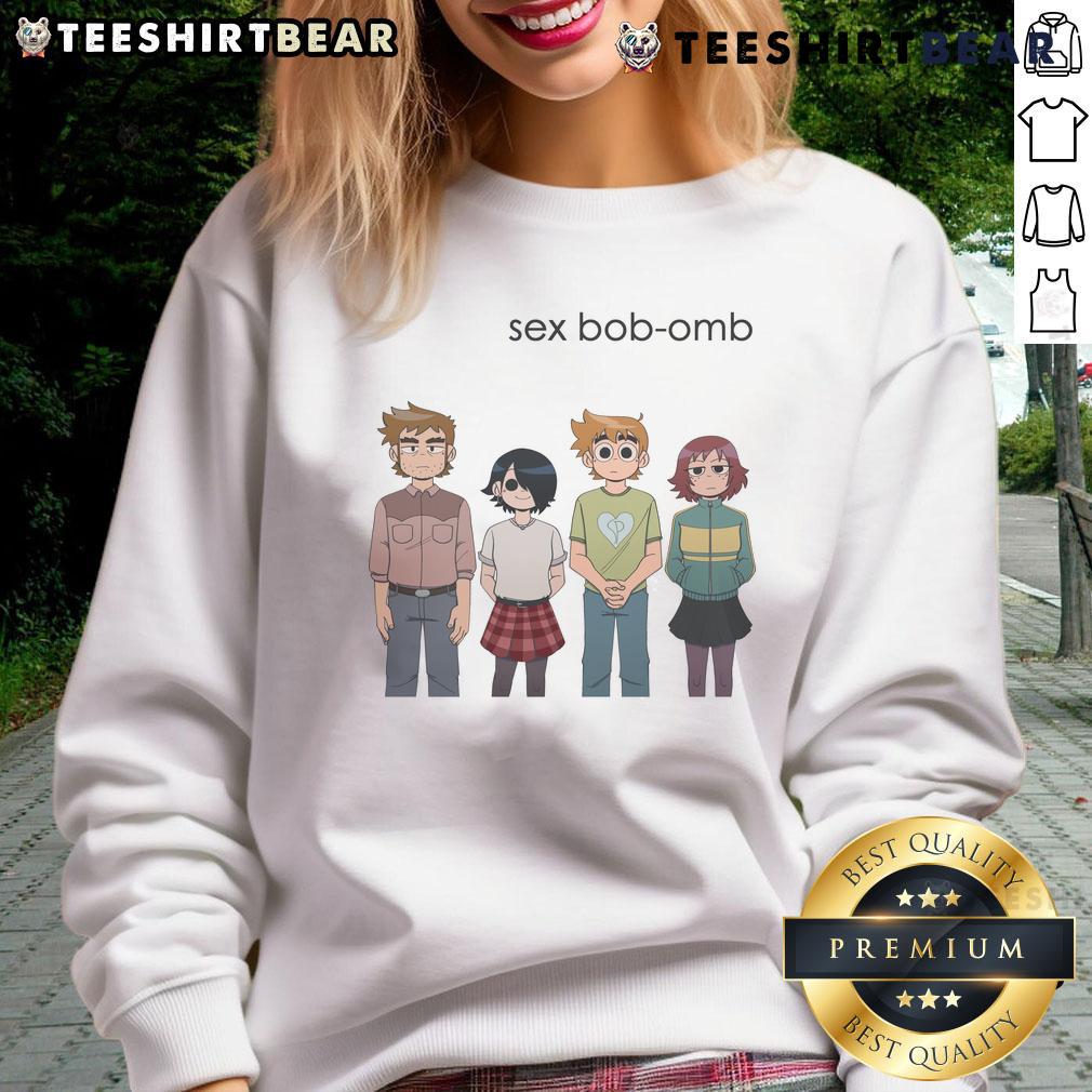 Alt Text: Cute Sex Bob-Omb sweatshirt from Skycaelo featuring vibrant colors and playful design inspired by Scott Pilgrim.