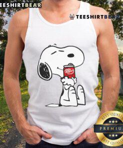 Alt Text: Cute Snoopy hugs a Dr Pepper logo on a stylish tank top perfect for summer casual wear.