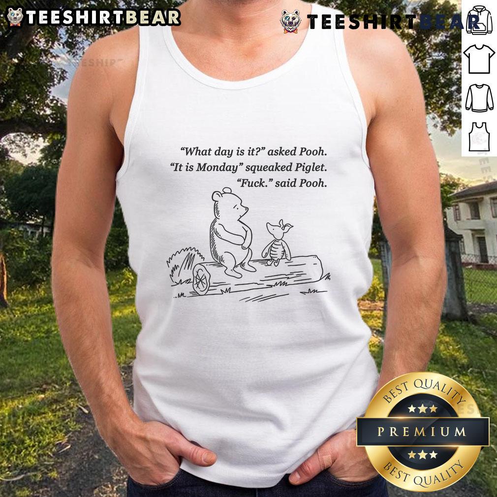 Cute Winnie the Pooh tank top featuring What day is it? It is Monday! perfect for casual wear and Disney fans.